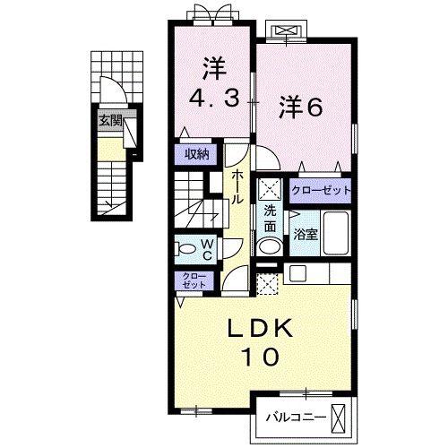 グラッチェ弐番館(2LDK/2階)の間取り写真