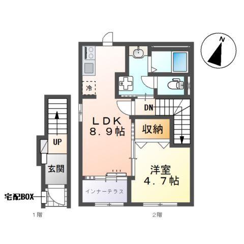 飛龍 高坂(1LDK/2階)の間取り写真
