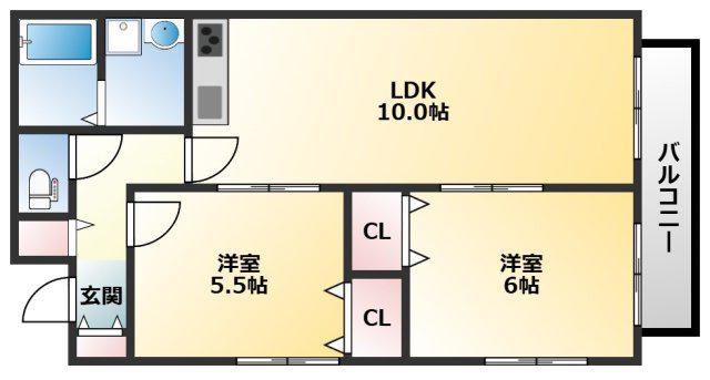 アンフルールII番館(2LDK/2階)の間取り写真