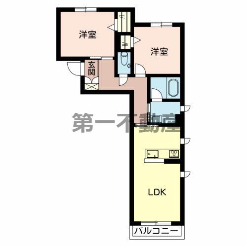 ザ フジイガーデンC・D(2LDK/2階)の間取り写真