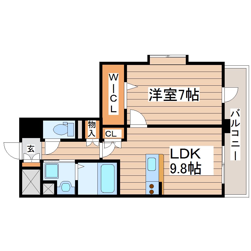 レジディア榴岡 ウエスト棟(1LDK/6階)の間取り写真