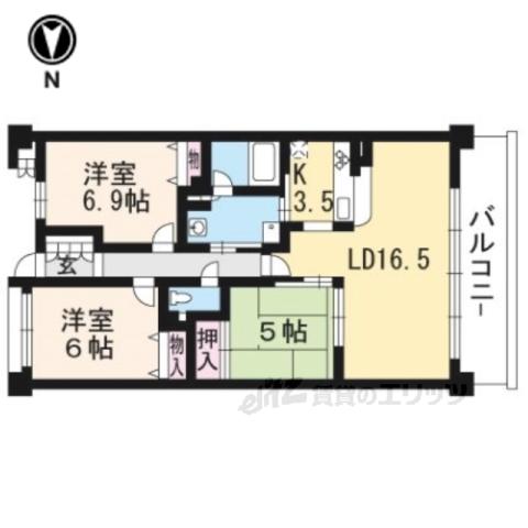 ユニーブル京都紫野(3LDK/5階)の間取り写真