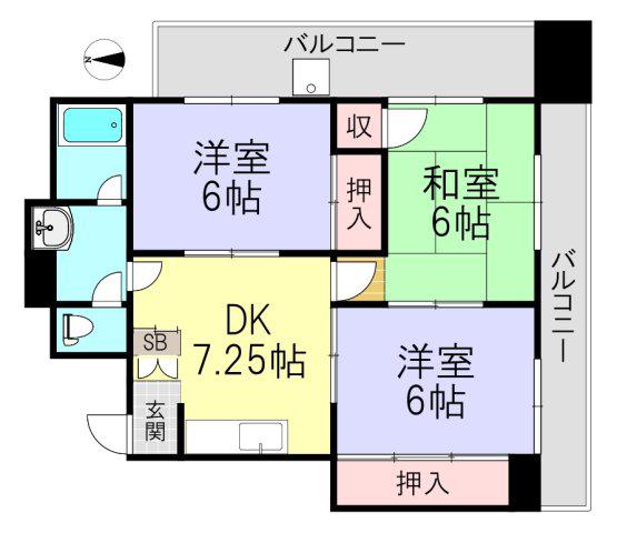 カサエルドラード壱番館(3DK/6階)の間取り写真
