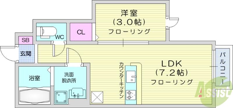 シエル宮町2(1DK/1階)の間取り写真