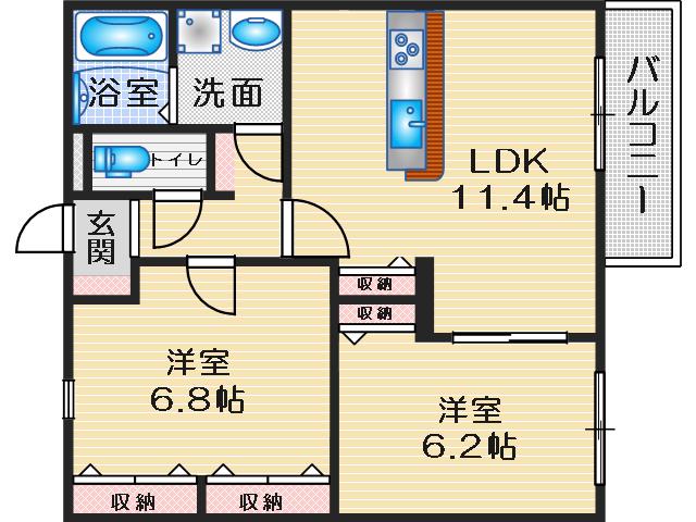 LILY BELL(2LDK/1階)の間取り写真
