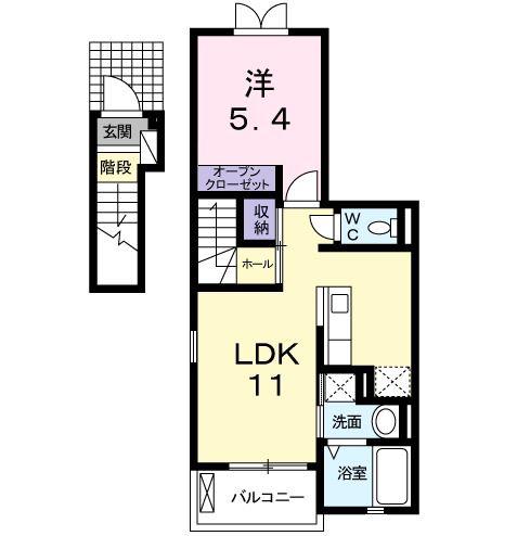 ビエント旭が丘(1LDK/2階)の間取り写真