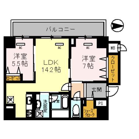 LAVART森ノ宮(2LDK/1階)の間取り写真