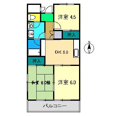 山中ハイツI(3DK/4階)の間取り写真