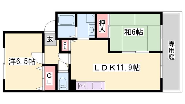 サンパセオ山水 II棟(2LDK/1階)の間取り写真