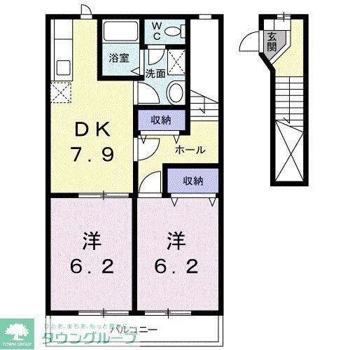 ルーラルタウンA(2DK/2階)の間取り写真