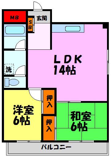 サンエイハイツ Ⅰ(2LDK/2階)の間取り写真