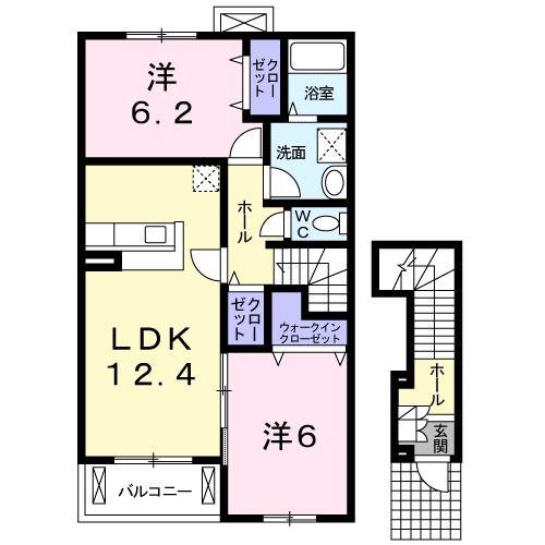 アンジュ・ドゥ・ボヌールB(2LDK/2階)の間取り写真