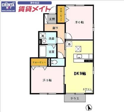 エクセルコート(2DK/1階)の間取り写真