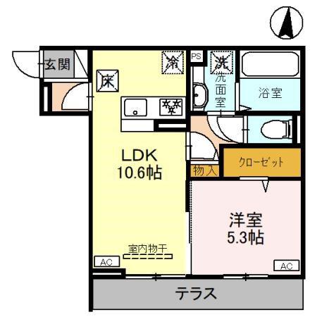 ラクーア(1LDK/1階)の間取り写真