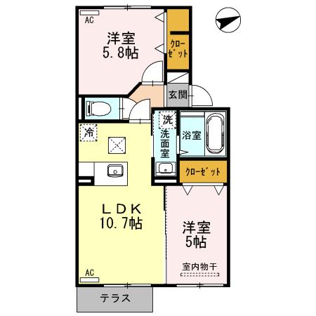 エスポワール(2LDK/2階)の間取り写真