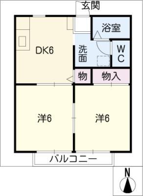 サンシティ佐久間 B棟(2DK/2階)の間取り写真