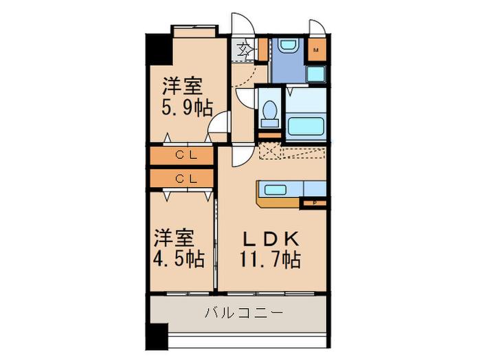 セゾンドール・貝塚(2LDK/9階)の間取り写真