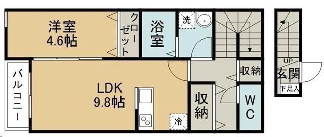 グランディール台原A棟(1LDK/2階)の間取り写真
