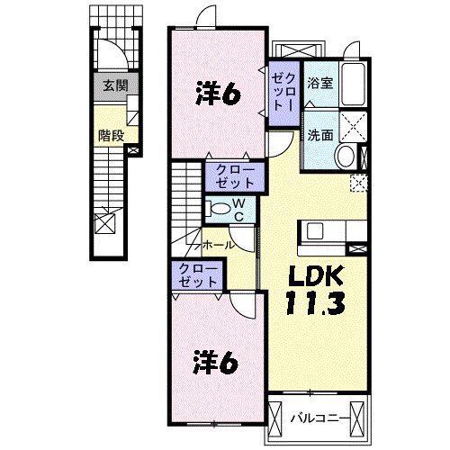 ベル ファミーユI 1番館(2LDK/2階)の間取り写真