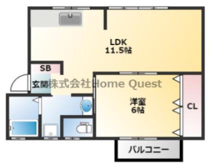 第1コーポ平野(1LDK/2階)の間取り写真