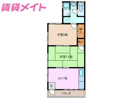 コーポ筒尾(2DK/2階)の間取り写真