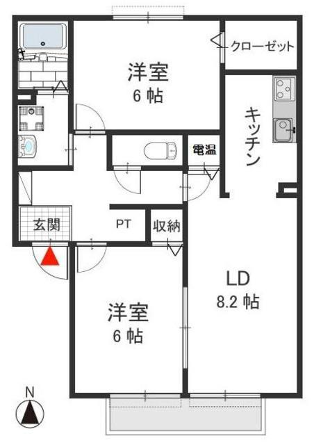クロワールA棟(2LDK/1階)の間取り写真