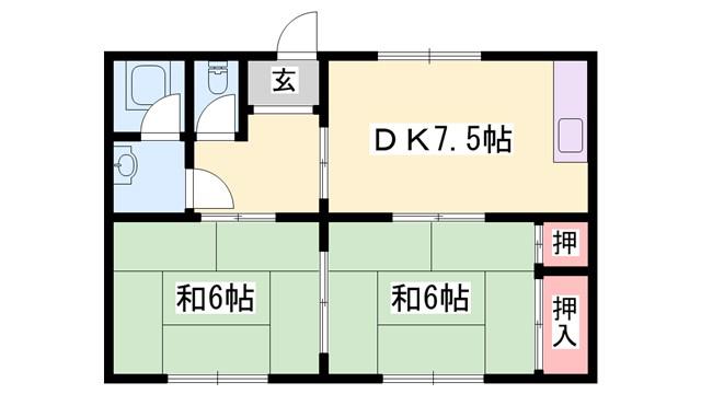 宝マンション(2DK/2階)の間取り写真