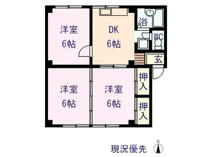 シティハイツあすなろB(3DK/1階)の間取り写真