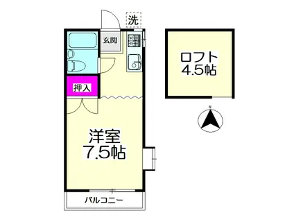 アティック二葉(ワンルーム/1階)の間取り写真