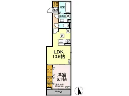 ディールーム田町A(1LDK/1階)の間取り写真