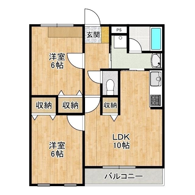 ベッラヴィスタ(2LDK/2階)の間取り写真