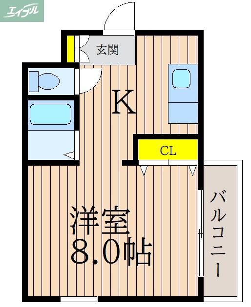 カーサ岡町(1K/3階)の間取り写真