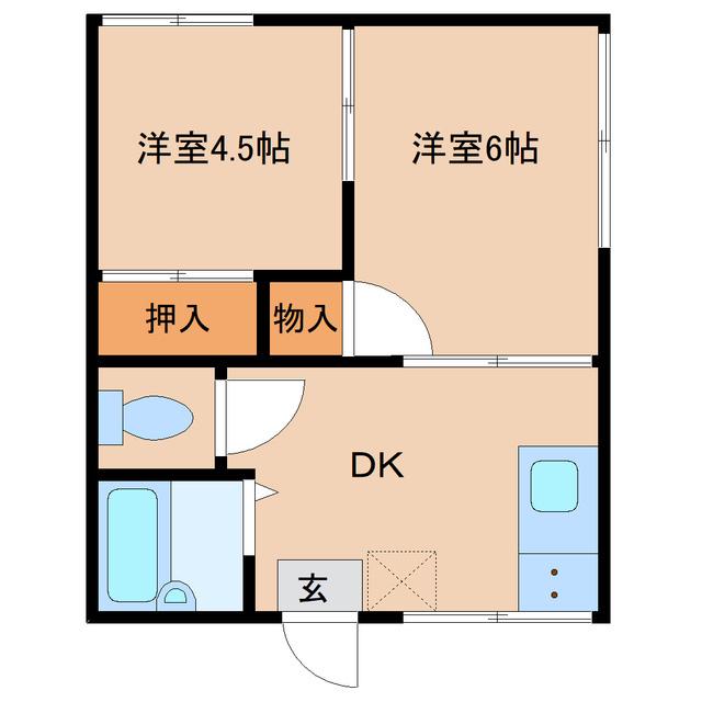 アップルハイツ(2DK/1階)の間取り写真