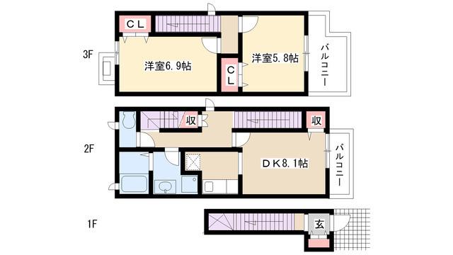 タウニーオウル(2DK/2階)の間取り写真