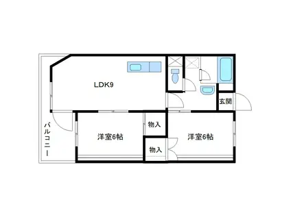 健軍エルイービル飛鳥(2LDK/4階)の間取り写真