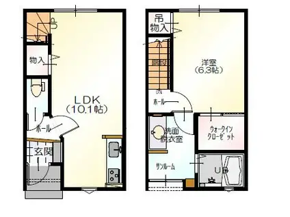 リヴィエール・プレ・戸水 A棟(1LDK/1階)の間取り写真