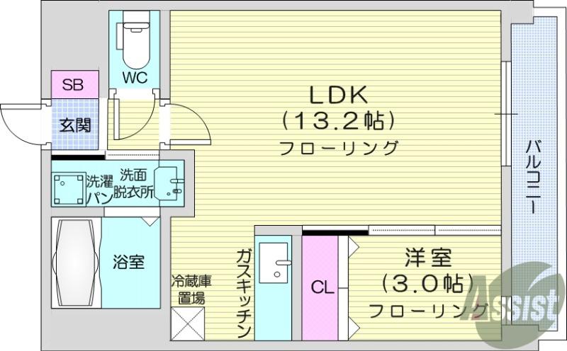 パルメゾン高砂Ⅰ(1LDK/3階)の間取り写真