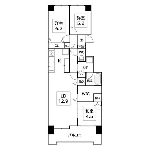 クリーンリバー桑園駅前1号棟(3LDK/9階)の間取り写真