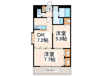 ハーミテイジ長嶺弐番館(2DK/2階)の間取り写真