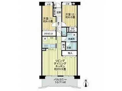 グランジュールマンション新田東(2LDK/6階)の間取り写真