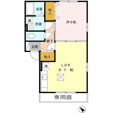スカイコート大村 B棟(1LDK/1階)の間取り写真