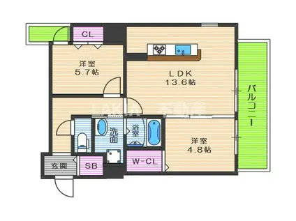 EUPTELEA天王寺(1SLDK/5階)の間取り写真