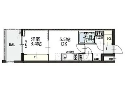 グラン ルーチェ(1DK/2階)の間取り写真