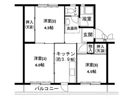 ビレッジハウス志染16号棟(3K/3階)の間取り写真