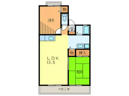 白鳥ハイツA(2LDK/1階)の間取り写真