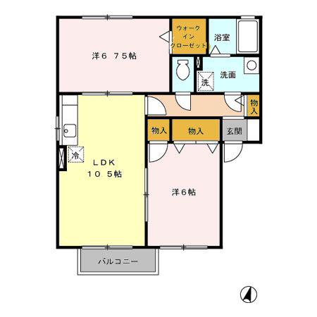 ガーデンプレイス(2LDK/2階)の間取り写真