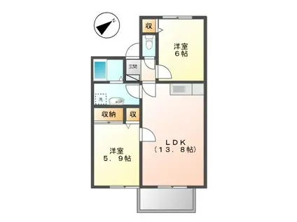 プリシェール赤池(2LDK/1階)の間取り写真