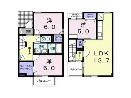 東武日光線 幸手駅 徒歩16分 2階建 築9年(3LDK/1階)の間取り写真