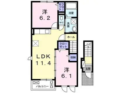 アンソレイユ I(2LDK/2階)の間取り写真