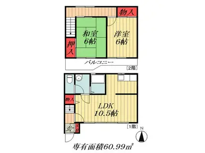 コーポ成和II(2LDK/1階)の間取り写真